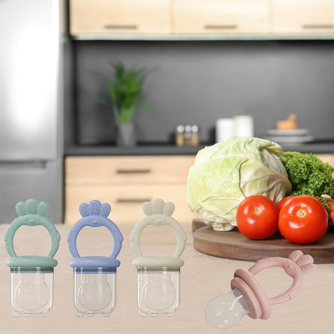 Baby Food Fruit Feeder with Freezer Tray Breastmilk Popsicle Molds Silicone Fruit Feeder for Self Feeding Teething Relief Toys (Blue)