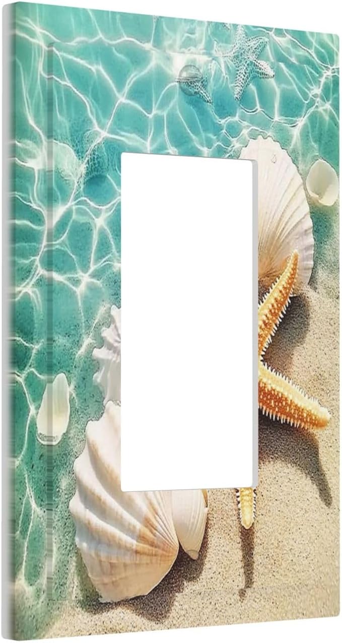 Decorative Outlet Covers Sea Shells And Star Fish In Ocean Beach 1 Gang Single Rocker Light Switch Cover Plate Wall Plates Gfci Faceplate For Bathroom Home Decor