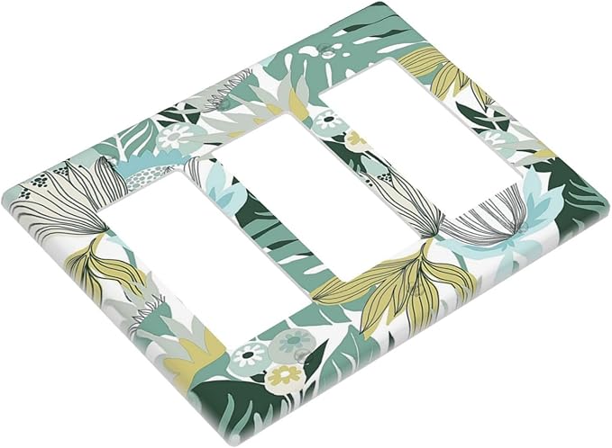 Retro Tropical Leaves 3 Gang Wall Plate Triple Rocker Light Switch Cover Decorative Switch Plates Outlet Covers Electrical GFCI Faceplate for Bedroom Bathroom Kitchen Art Decor Accessories