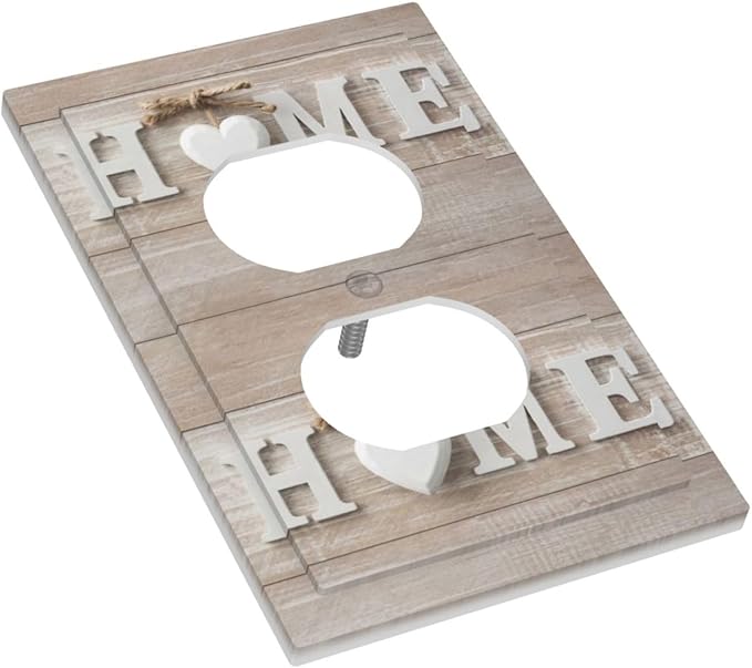Farmhouse White/Brown Wood Sweet Home 1 Gang Duplex Wall Plate Receptacle Outlet Covers Rustic Vintage Country Wooden Letters Decorative Electrical Dual Device Light Switch Plug Socket Faceplate Cover