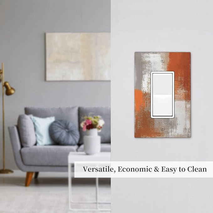 Orange Grey Abstract Art Oil Painting Decorative Outlet Covers 1 Gang Single Rocker Light Switch Cover Plate Wall Plates Gfci Faceplate For Home Farmhouse Decor