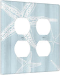 Outlet Covers Blue Wooden Plank Starfish Ocean Vintage 2 Gang Decorative Light Switch Cover Double Duplex Wall Plates Switch Plates Electrical Socket Covers for Bathroom Bedroom Decor