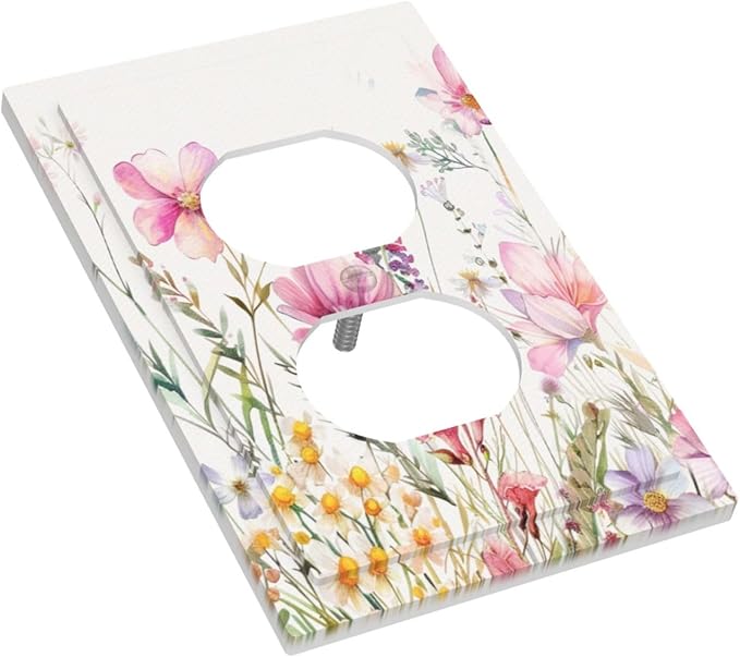 Pink Floral Wild Flowers Watercolor Plants Outlet Covers 1 Gang Duplex Light Switch Cover Decorative Switch Plates Electrical Receptacle Faceplate Wall Plate for Bedroom Living Room Decor