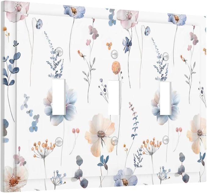 Wildflowers Plant Leaves Floral Berry Decorative Switch Plates 3 Gang Wall Plate Triple Toggle Light Switch Cover Faceplate Electrical Wall Panels for Bed Room Living Room Decor