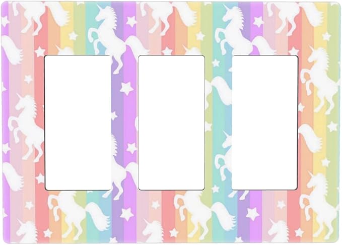 Colorful Kids Girls Rainbow Unicorn 3 Gang Triple Rocker/Decorator Light Switch Wall Plate Cover Decorative GFCI Electrical Faceplate Switchplate Dimmer