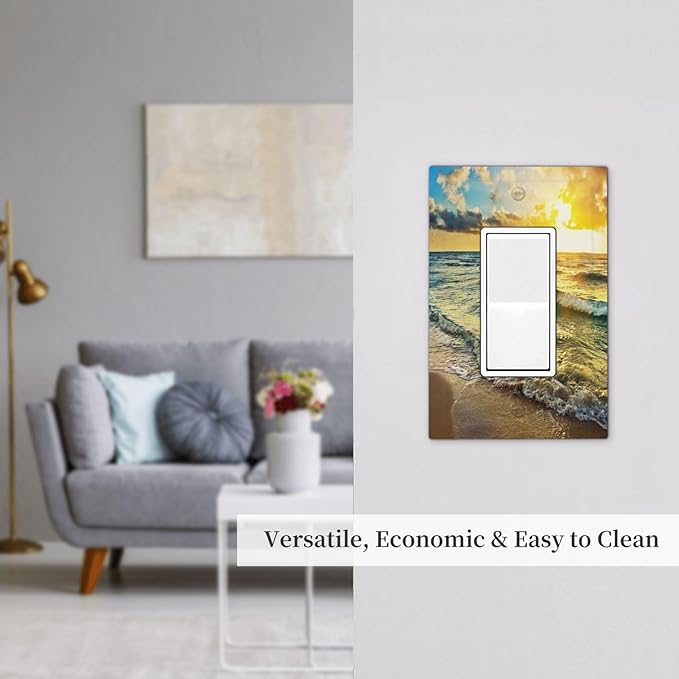 1 Gang Electrical Decora/GFCI Device Wallplate Tropical Sea Sunny Beach Ocean Wave Coastal Seaside Scene Hawaiian Sunrise Single Decorator Rocker Outlet Light Switch Cover Electrical Faceplate Dimmer