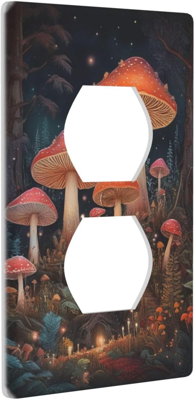 Decorative Art Light Switch Covers Enchanted Mushroom Forest 1 Gang Single Duplex Outlet Wall Plate Switchplate Electrical Faceplate for Home Decor