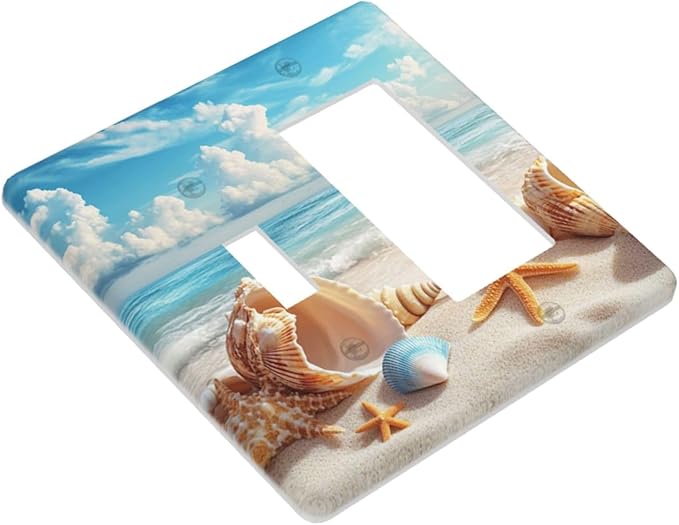 Beach Coastal Seashore Sea Starfish Shell Sand Outlet Covers 1 Toggle 1 Rocker Combination Decorative Wall Plate Electrical Switch Plates Light Switch Cover Plate for Bathroom Home Decor