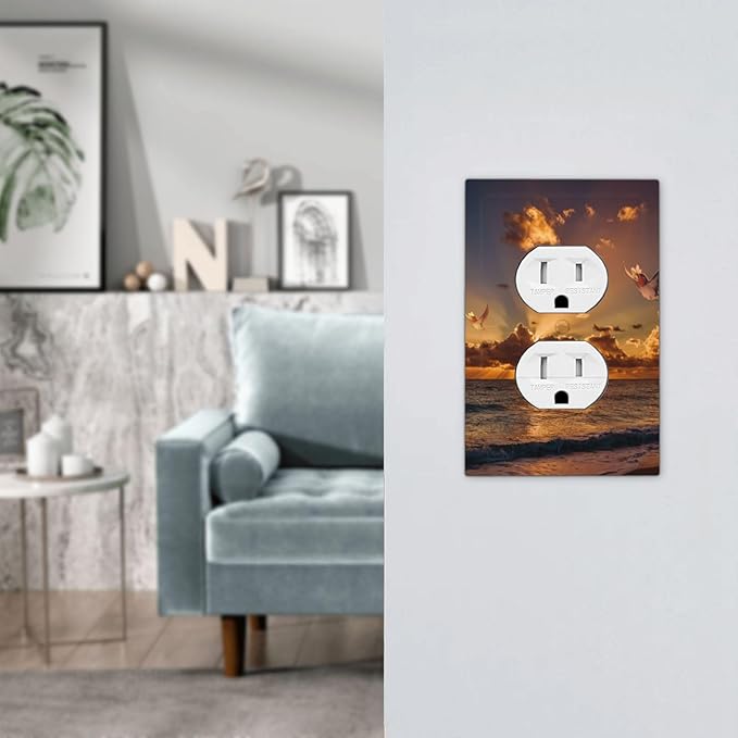 Yellow Orange Sunrise Beach 1 Gang Outlet Plate Duplex Decorative Outlet Covers Electrical Receptacle Lightswitch Hawaiian Scenery Island Ocean Faceplate 5" X 3"