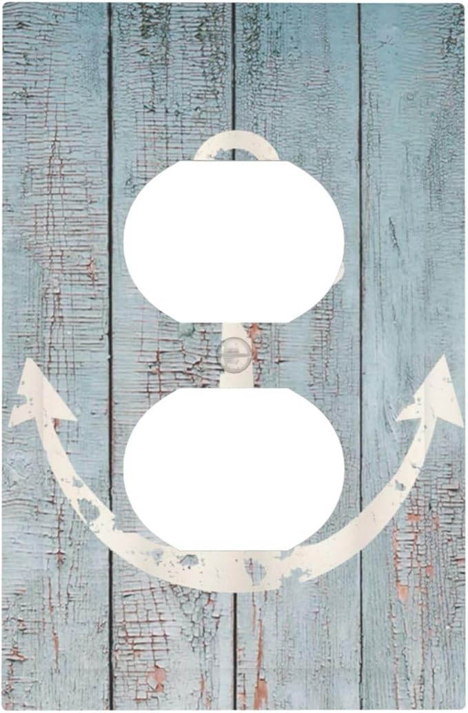 Anchor Rustic Sailing Nautical Wooden Planks Marine Outlet Covers 1 Gang Duplex Light Switch Cover Decorative Switch Plates Electrical Receptacle Faceplate Wall Plate for Bathroom Farmhouse Decor