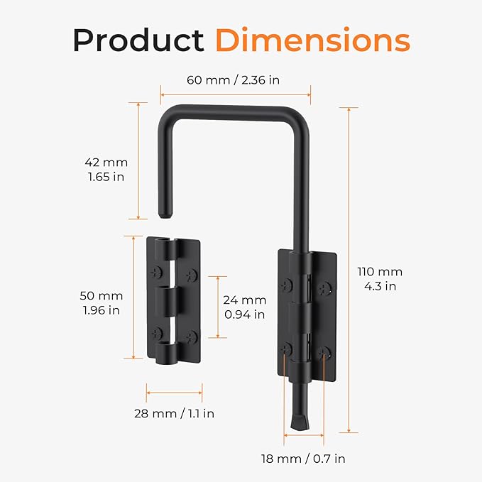Patio Sliding Door Loop Lock, U-Shaped Rotating Latch, 90° / 180° Adjustable Door Lock for Uneven Surfaces, Child & Pet Safety Lock for Sliding Doors, Windows & Gates, (Black 2 Pack)