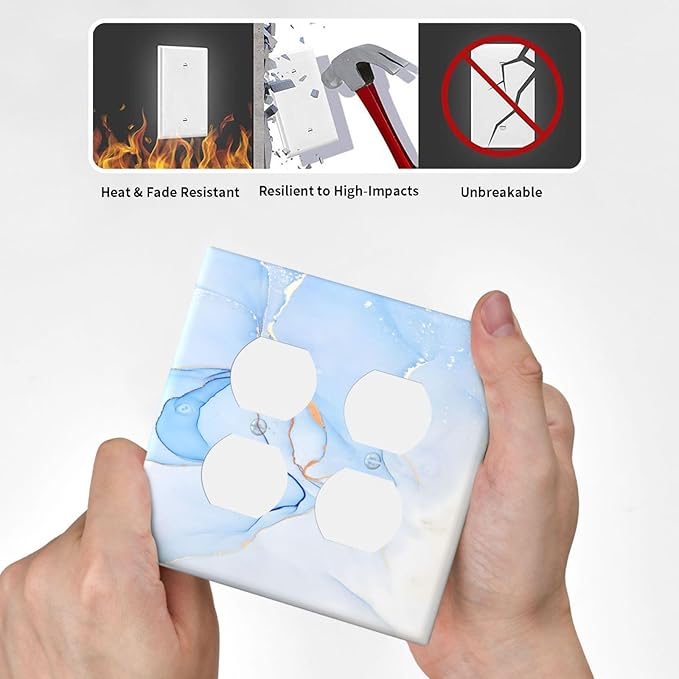 Modern Art Blue Gold Marble Abstract Luxury Print Outlet Covers 2 Gang Double Duplex Decorative Light Switch Covers Electrical Wallplates Socket Faceplate for Bathroom Living Room Decor