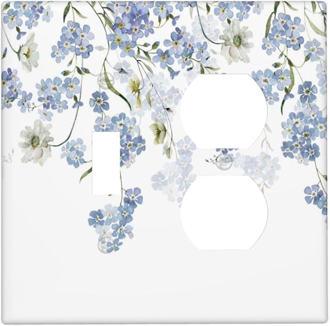 Hydrangea Blue Flowers Watercolor Floral Wallplates 1 Toggle 1 Duplex Switch Plate Electrical GFCI Faceplate Decorative Light Switch Covers for Bed Room Living Room Decor