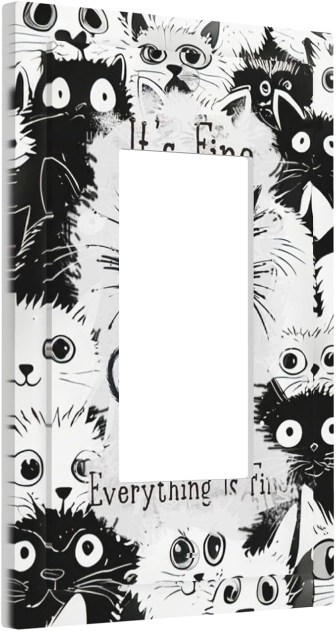 Funny Black Cat Inspirational Quotes Patterns Decorative Outlet Covers 1 Gang Single Rocker Light Switch Cover Plate Wall Plates GFCI Faceplate for Kids Room Nursery Decor