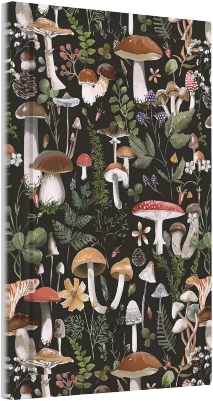 Funny Cute Vintage Gothic Black Boho Mushroom Decorative 1 Gang No Device Blank Wall Plate Plant Leaf Fungus Oversize Electric Unused Receptacle Decorator/Gfci Light Outlets/Switches Face Plate Cover