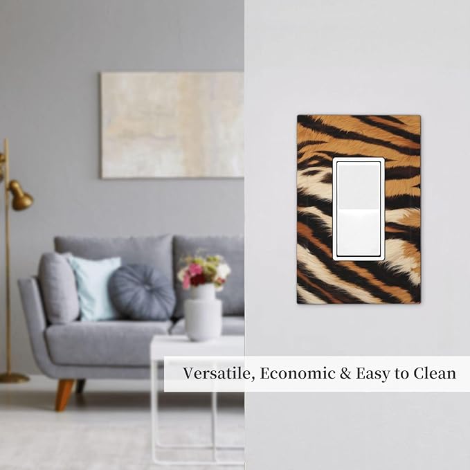 Tiger Texture Wild Animal Skin Pattern Print Decorative Outlet Covers 1 Gang Single Rocker Light Switch Cover Plate Wall Plates GFCI Faceplate for Kids Room Office Decor