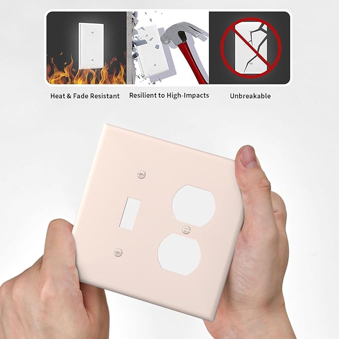 Beige 2 Gang Single Toggle/Duplex Combo Outlet Light Switch Cover, Combo 1-Toggle 1-Dimmer Decorator Wall Plate Electrical Faceplate