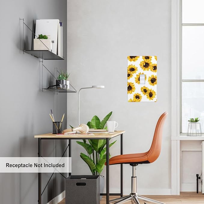 Sunflowers 1 Gang Light Switch Cover Yellow Floral Flowers White Single Toggle Wall Plate Electrical Switchplate Decorative Faceplate for Home & Office 4.5 x 2.76 Inch