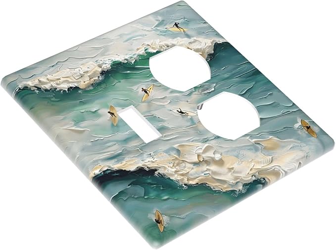 Beach Waves Ocean Surfing Hoverboard Painting Print Wallplates 1 Toggle 1 Duplex Switch Plate Electrical GFCI Faceplate Decorative Light Switch Covers for Bedroom Living Room Decor