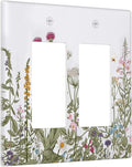 Rustic Wild Floral Vintage Teal Botanical Double Rocker Wall Plate Decorative 2 Gang Light Switch Cover Gfci Electrical Switchplate Home for Bathroom Bedroom Kitchen Decor 4.6"X4.5"
