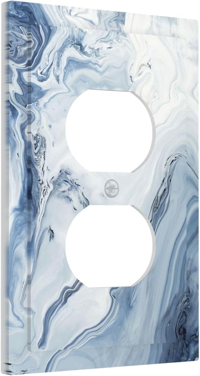 Outlet Covers Blue Marble Pattern 1 Gang Duplex Light Switch Cover Electrical Receptacle Faceplate Wall Plate Decorative Switch Plates for Bedroom living Room Decor
