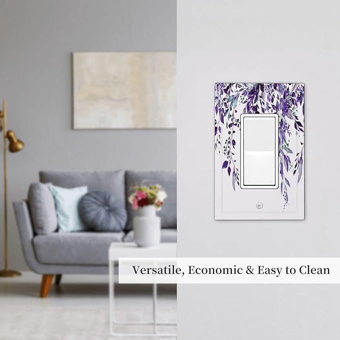 Decorative Outlet Covers Purple Eucalyptus Boho Olive Leaves Country Unique 1 Gang Single Decora GFCI Device Light Switch Covers Plate 1 Rocker Wall Plate Jumbo Switch Plate Cover
