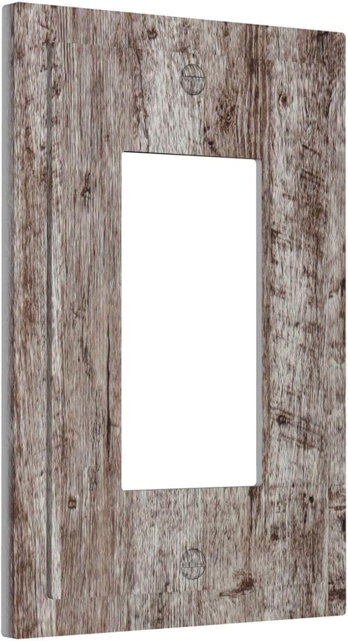 Light Switch Cover Plate Rustic Wood Grey Brown Vintage Wooden Plank 1 Gang Outlet Covers Single Rocker Decorative Switch plates Electrical Wall Plates GFCI Receptacle for Farmhouse Home Decor