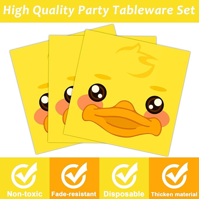 gisgfim 96 Pcs Duck Plates and Napkins Party Supplies Duck Themed Party Tableware Set Duck Birthday Party Decorations Favors for Kids Birthday Baby Shower for 24 Guests