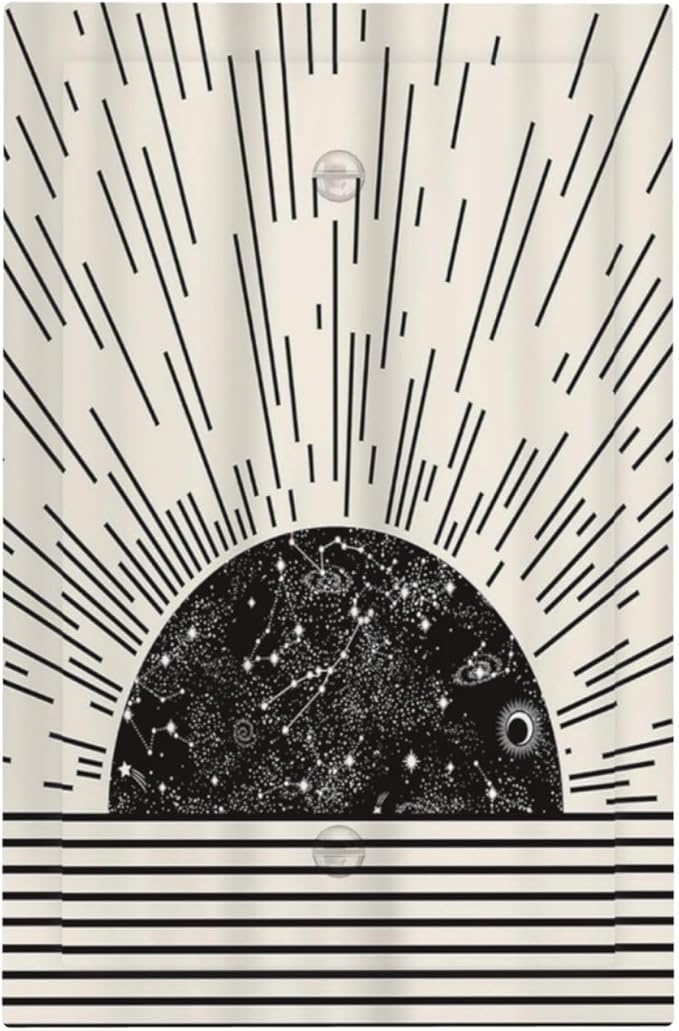 Mid Century Boho Sun Abstract Black Sunrise Horizon 1 Gang Light Switch Covers No Device Wall Plate Decorative Blank Switchplate Electrical Faceplate for Kitchen Bathroom Bedroom Decor