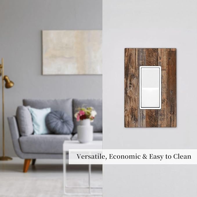 Vintage Board Rustic Brown Wood Texture Decorative Outlet Covers 1 Gang Single Rocker Light Switch Cover Plate Wall Plates GFCI Faceplate for Farmhouse Home Decor