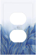 Decorative Outlet Covers Blue Gold Leaf Marble Modern Abstract 1 Gang Duplex Light Switch Cover Plate Electrical Switch plates WallPlates Socket Covers for Kitchen Bathroom Decor