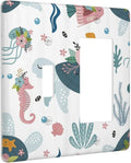 Underwater Floral Turtle Animal 2 Gang Light Switch Covers Single Toggle Rocker Combo Wall Plate Electrical Faceplate Decorative Switchplate for Nursery Kidsroom Bedroom Decor