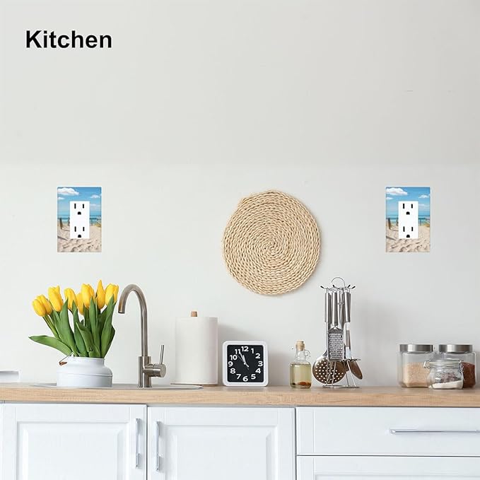 Summer Ocean Beach 1-Gang Rocker Wall Plate, Coastal Beach Theme Switch Plate for Bathroom, Beach House & Sunroom