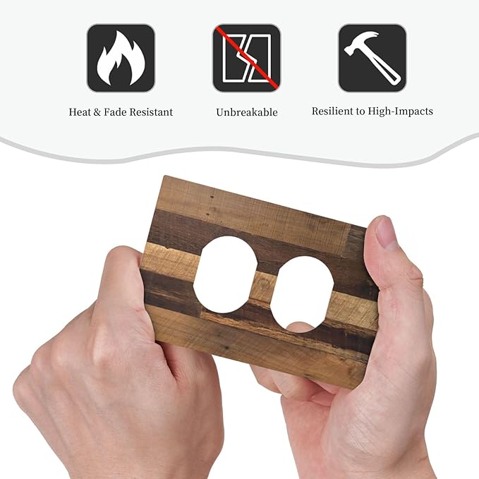 Outlet Covers Natural Wood Brown Wooden Planks 1 Gang Duplex Light Switch Cover Decorative Switch Plates Electrical Receptacle Faceplate Wall Plate For Farmhouse Cabin Decor