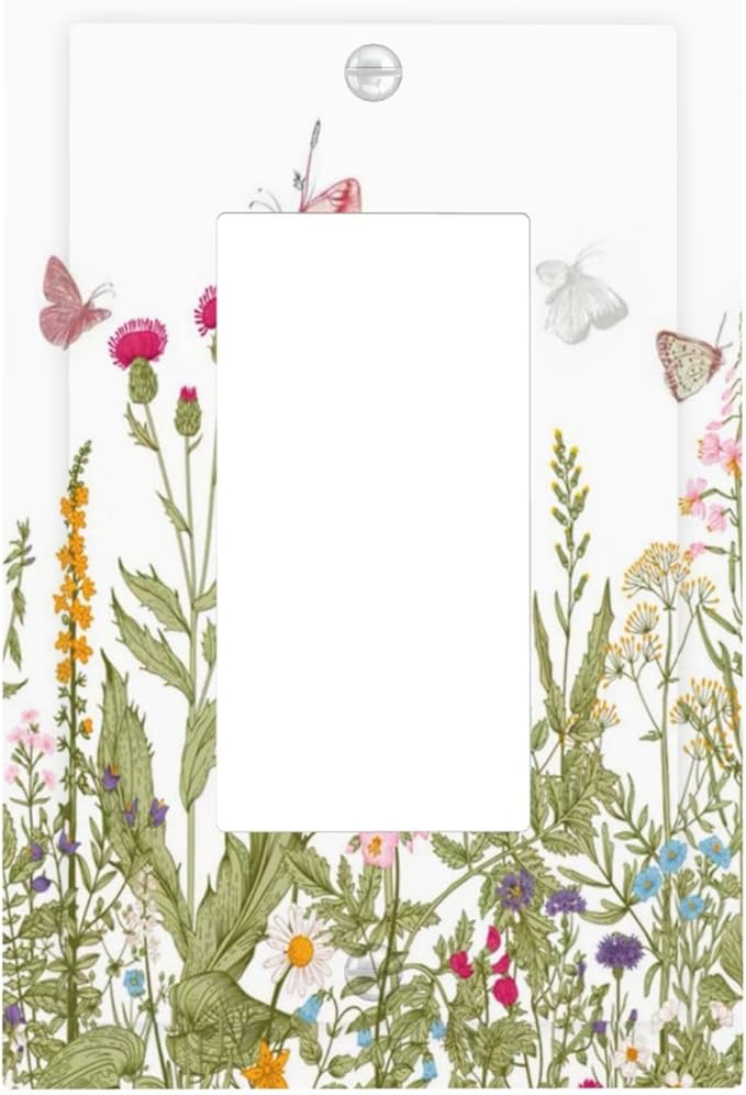 Colorful Butterfly Floral Plants Flower Vine Decorative Outlet Covers 1 Gang Single Rocker Light Switch Cover Plate Wall Plates GFCI Faceplate for Bed Room Living Room Decor