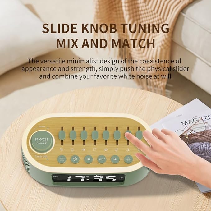 White Noise Machine Bluetooth Speaker, Digital Alarm Clock Sleep Timer with LED Display RGB Night Light, Soothing Natural Sleeping Sound Machine for Baby, Kids, Adults, Bedrooms (Green)