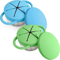 Mity rain Stainless Steel Snack Containers for Toddlers with Spill-Proof Silicone Lids Handles - 3-in-1 Baby Snack Cups, No-Spill Toddler Snack Box (Deep Blue+Deep Green, Two piece set)