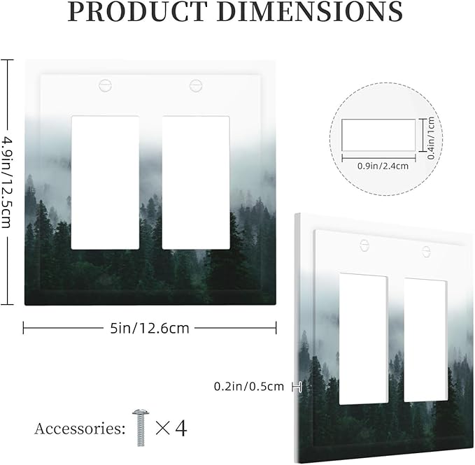 Forest Pine Forest Foggy Mountain Natural Scenery Decorative Outlet Covers 2 Gang Double GFCI Rocker Electrical Wall Panels Light Switch Cover Plate for Bed Room Living Room Decor