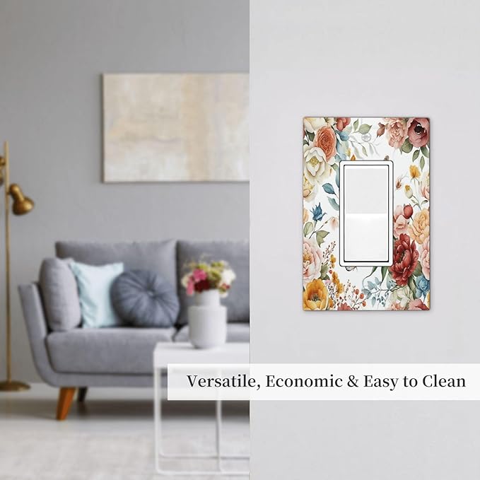 Rustic Style Colorful Peony Butterfly Dragonfly Decorative Outlet Covers 1 Gang Single Rocker Wall Plates Gfci Faceplate Light Switch Cover Plate for Bedroom Living Room Decor