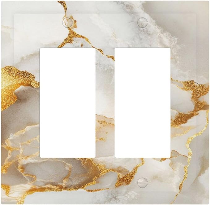 Gold Marble Crack Simple Abstract Print Decorative Outlet Covers 2 Gang Double GFCI Rocker Electrical Wall Panels Light Switch Cover Plate for Bathroom Kitchen Home Decor