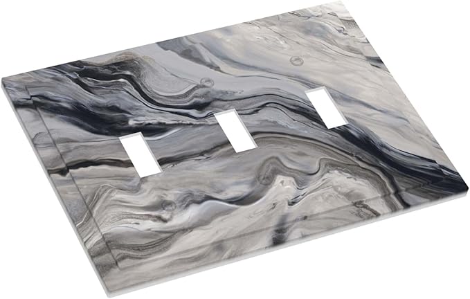 Grey And White Marble Abstract Art Print Decorative Switch Plates 3 Gang Wall Plate Triple Toggle Light Switch Cover Faceplate Electrical Wall Panels for Bathroom Kitchen Decor
