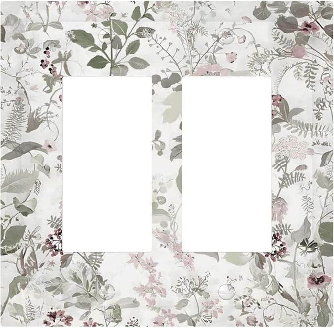 Boho Floral Leaf Vintage Watercolor Flower Decorative Outlet Covers 2 Gang Double GFCI Rocker Electrical Wall Panels Light Switch Cover Plate for Farmhouse Bedroom Decor