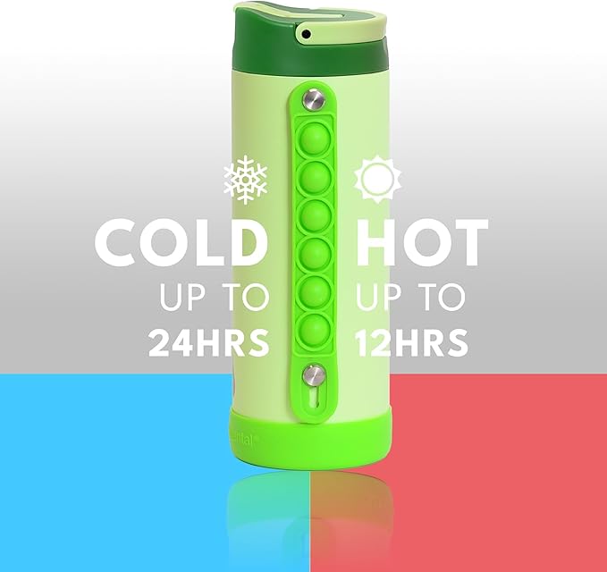 Elemental Iconic Kids Water Bottle for School - 100% Leak-Proof Insulated Water Bottles with Straw Lid & Pop-It Handle for Boys & Girls - Triple-Wall Insulated & BPA-Free, 14oz – Island Green
