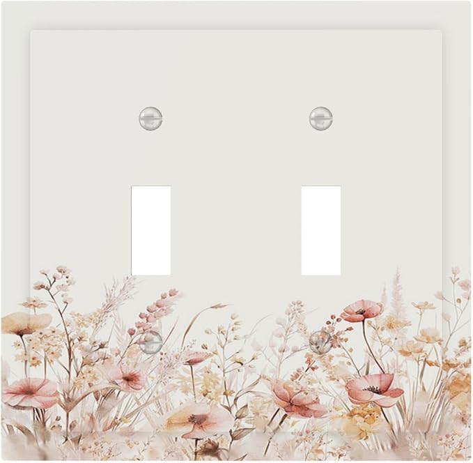 Decorative Switch Plate Covers Boho Floral Watercolor Flower Pattern 2 Gang Double Toggle Light Switch Cover Plate Electrical Wall Plate Outlet Cover Outlet Light Switch Cover for living Room Home
