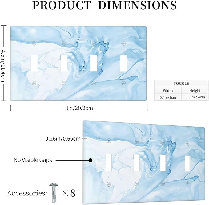 Navy Blue Sea Waves Spilled Ink Marble Simplicity Print Light Switch Covers Quad Toggle Electrical Faceplate 4 Gang Wall Plate Decorative Switch Plates Cover for Bathroom Living Room Decor
