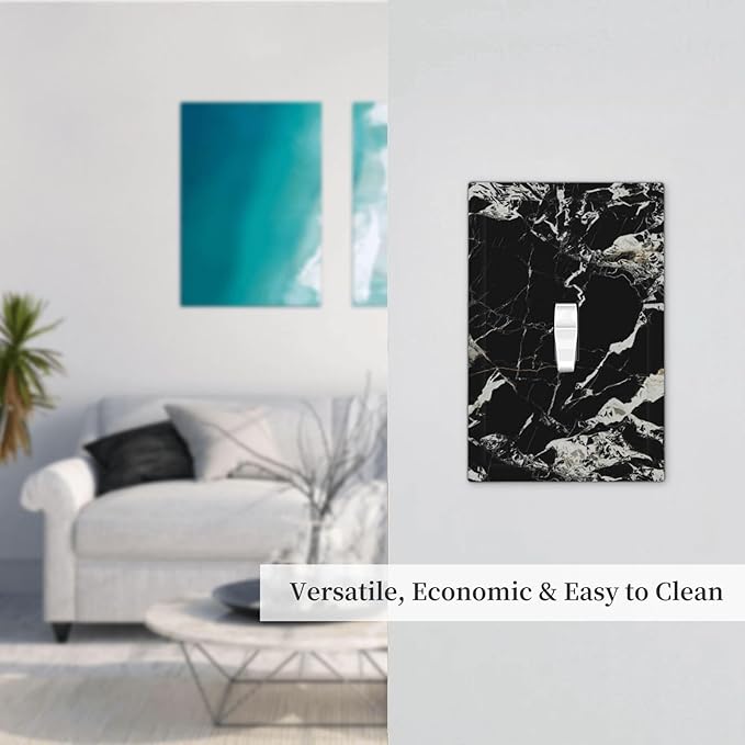 Black Marble Patterns Low Key Luxurious Decorative Light Switch Cover 1 Gang Single Toggle Device Electrical Faceplate Switchplates Decorator Outlet Wall Plate for Bathroom Kitchen Decor