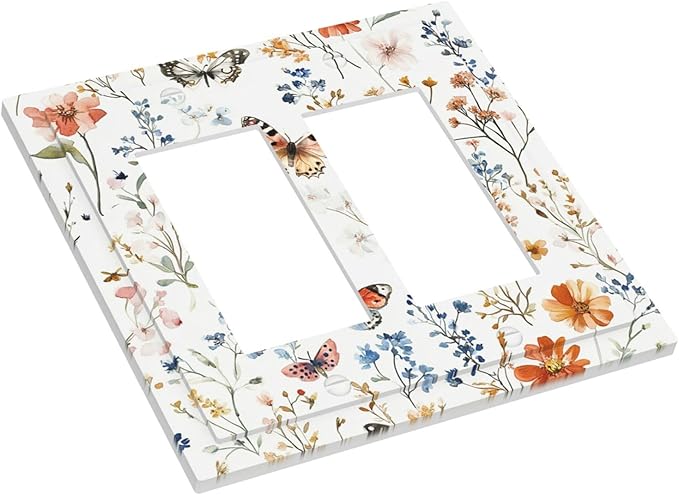 Decorative Outlet Covers Vintage Wildflowers Plants Floral 2 Gang Double Gfci Rocker Electrical Wall Panels Light Switch Cover Plate For Bed Room Living Room Decor