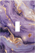 Abstract Purple Gold Marble Texure Luxurious Decorative Light Switch Cover 1 Gang Single Toggle Device Electrical Faceplate Switchplates Decorator Outlet Wall Plate for Bathroom Living Room Decor