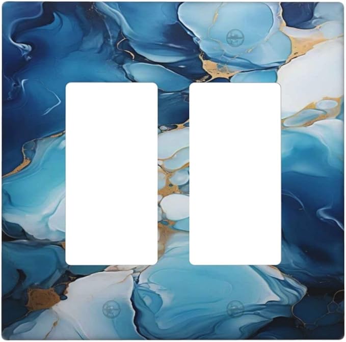 Decorative Outlet Covers Artistic Abstract Blue Marble Gold Line Painted 2 Gang Wall Plate Double Rocker Switch Light Switch Plate Covers Jumbo Dual Electrical GFCI Switch Cover Plate