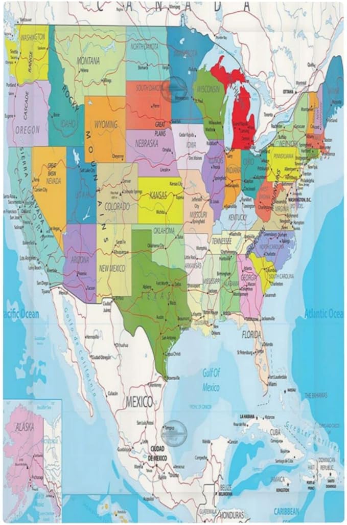 USA Map 1 Gang Light Switch Cover No Decive Blank Wall Plate Decorative for Teen Kids Boys Bathroom Home Bedroom Art Panel Decorate 5" x 3